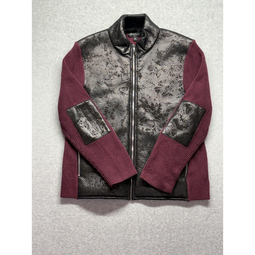 INC International Concepts Mens XL Faux Leather Knit Mixed Media Jacket Burgundy